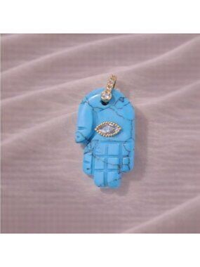 Hamsa Fatima Hand Turquoise Natural Stone Pendant Charm